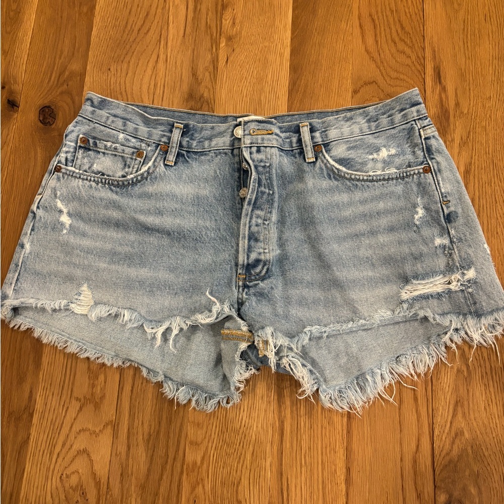 Agolde Blue Jean Shorts Frayed Hem Distressed